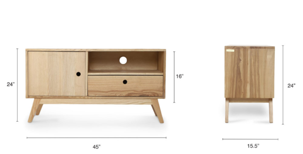 Buy wooden furniture online - Lap and Dado Kara mid century modern ash wood media unit or storage unit