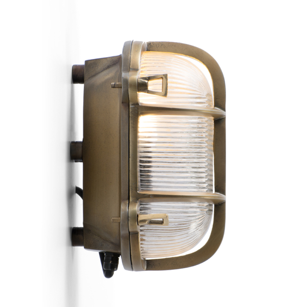 Buy lights online - Lap and Dado - shop outdoor lights - Benin industrial vintage outdoor light in a brass finish and glass shade