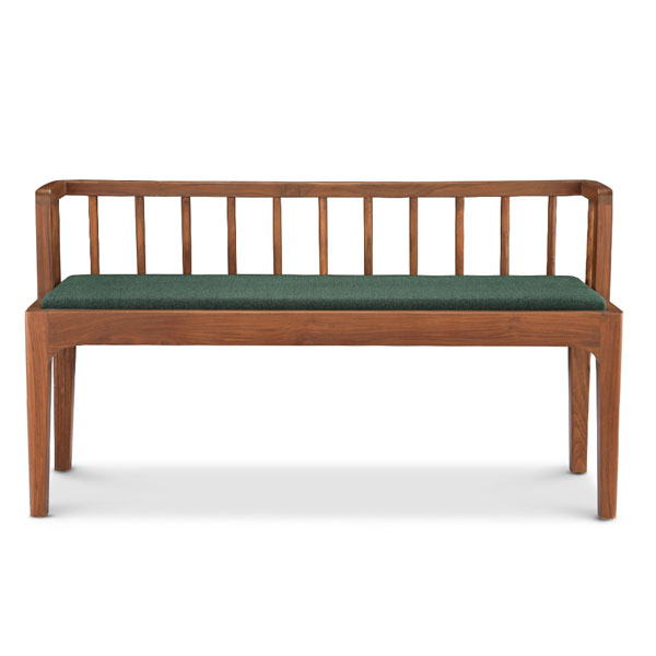 Buy furniture online - solid teak wood furniture crafted with quality materials - Lap & Dado furniture contemporary design, sleek Batur teak wood bench with premium fabric upholstery