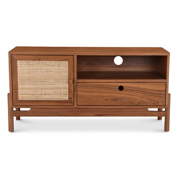 Buy wood and rattan furniture online - Lap and Dado furniture, contemporary design Pesaro Teakwood and cane work media unit/ TV console for living room or bedroom furniture