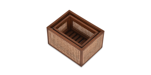 Buy cane work storage baskets online - Lap & Dado furniture studio - Derby rattan and wood storage baskets, display baskets for home decor