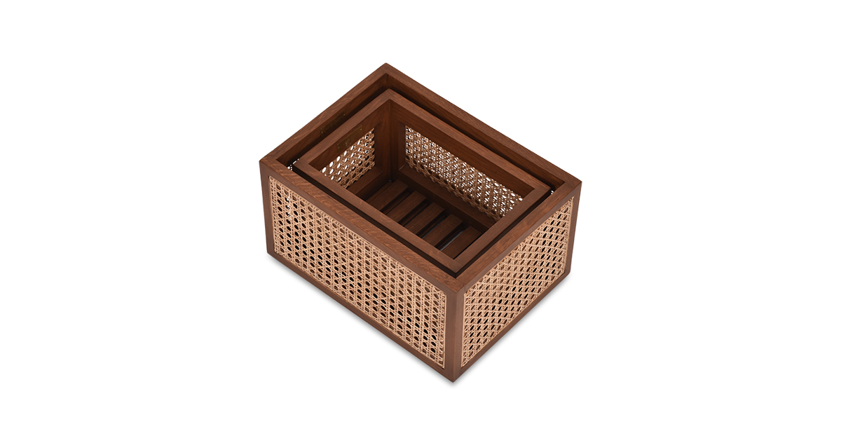 Lap & Dado Derby Rattan Box - Set 2 - Copy Buy cane work storage baskets online - Lap & Dado furniture studio - Derby rattan and wood storage baskets, display baskets for home decor