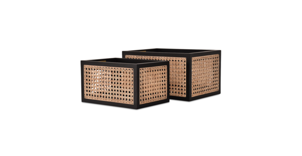 Buy cane work storage baskets online - Lap & Dado furniture studio - Suri rattan and wood storage baskets, display baskets for home decor