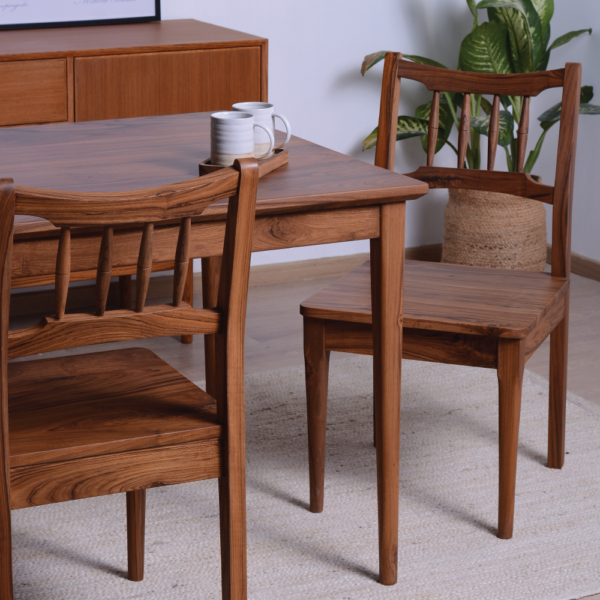 Mahe Teak Dining Table Lap Dado, Teak Wood Dining Room Chairs