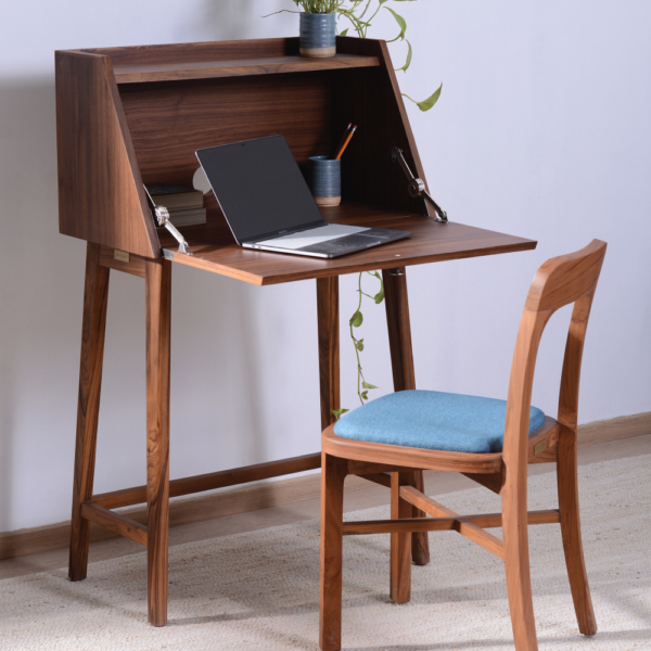 Buy wood study table online - Lap and Dado furniture, contemporary design Reno teak study table and storage console for study room or office