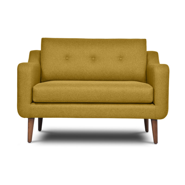 Buy wood furniture online - Buy Sofa online crafted with quality materials - Lap & Dado furniture contemporary mid-century modern design, Nome Loveseat with solid teak wood legs and premium easy clean upholstery