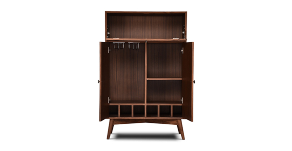 Buy wood furniture online - Buy Bar cabinet online crafted with quality materials - Lap & Dado furniture, contemporary mid-century modern design, Derry bar cabinet in teak veneer with solid teak wood legs for your living or dining room