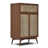 Buy wood and rattan furniture online - Buy Bar cabinet online crafted with quality materials - Lap & Dado furniture, contemporary mid-century modern design, Derry canework bar cabinet in teak veneer with solid teak wood legs for your living or dining room