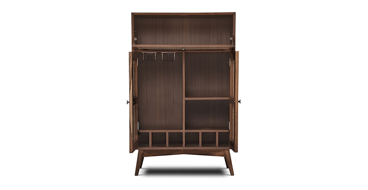 Lap & Dado Derry Rattan Bar Cabinet 5 Buy wood and rattan furniture online - Buy Bar cabinet online crafted with quality materials - Lap & Dado furniture, contemporary mid-century modern design, Derry canework bar cabinet in teak veneer with solid teak wood legs for your living or dining room