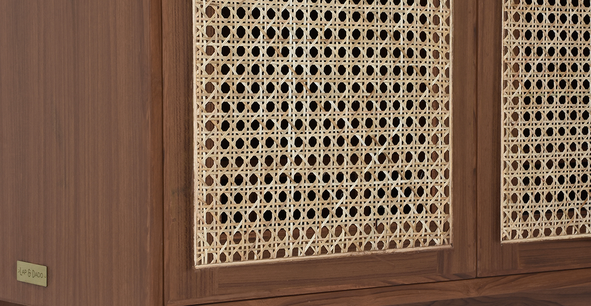 Lap & Dado Derry Rattan Bar Cabinet 7 Buy wood and rattan furniture online - Buy Bar cabinet online crafted with quality materials - Lap & Dado furniture, contemporary mid-century modern design, Derry canework bar cabinet in teak veneer with solid teak wood legs for your living or dining room