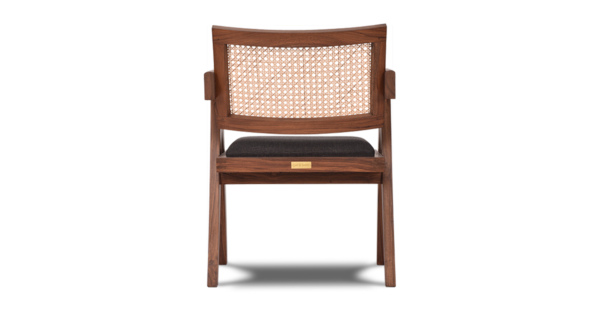 Buy rattan and wood furniture online - Pierre Jeanneret Chandighar chair - solid teak wood furniture crafted with quality materials - Lap & Dado furniture mid-century modern design, Lyon teak wood and cane work lounge chair or dining chair with premium upholstery