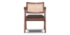 Buy rattan and wood furniture online - Pierre Jeanneret Chandighar chair - solid teak wood furniture crafted with quality materials - Lap & Dado furniture mid-century modern design, Lyon teak wood and cane work lounge chair or dining chair with premium upholstery