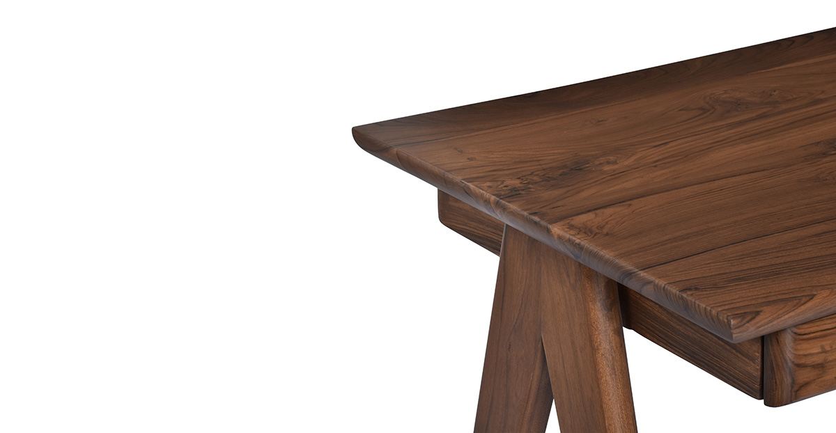 Lap & Dado Lyon Study Table 6 Buy wood study table online - Lap and Dado furniture, contemporary mid-century modern design Lyon Desk teak wood study table for study room or office - Pierre Jeanneret Chandigarh Chair