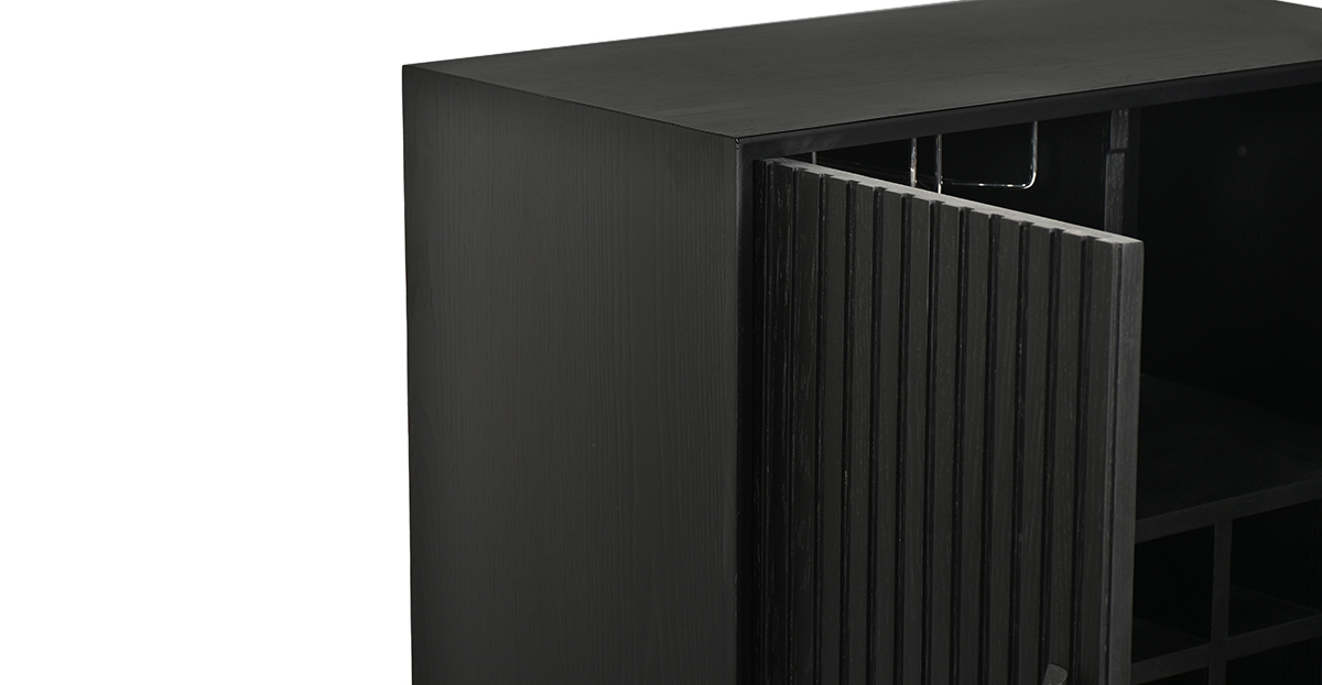Lap and Dado Wells Fluted Bar Cabinet - Black 6