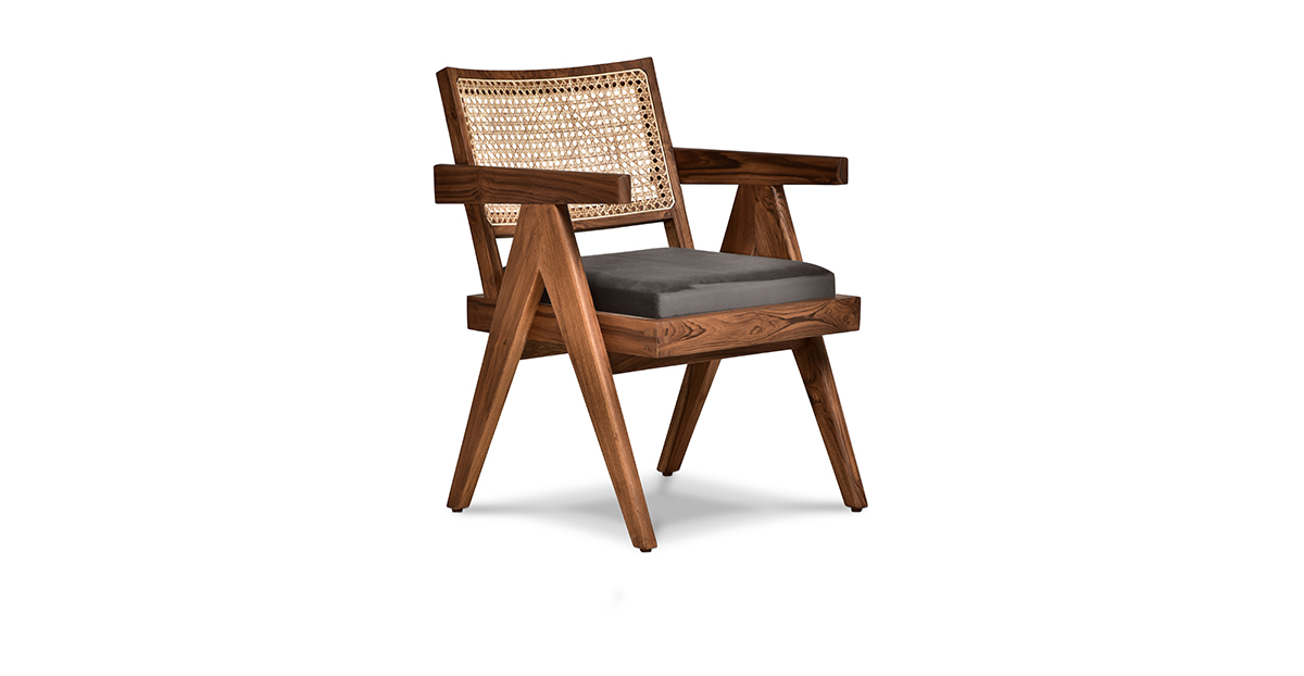 Lap and Dado Lyon Teak and Rattan Dining Chair - Plush Charcoal 1