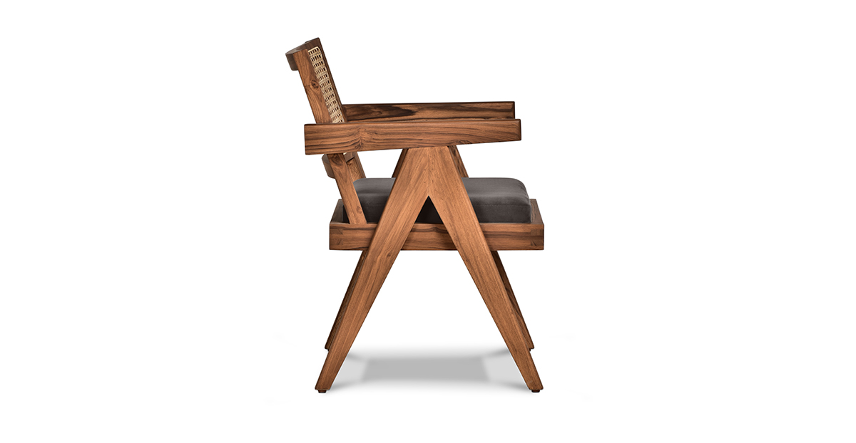 Lap and Dado Lyon Teak and Rattan Dining Chair - Plush Charcoal 2