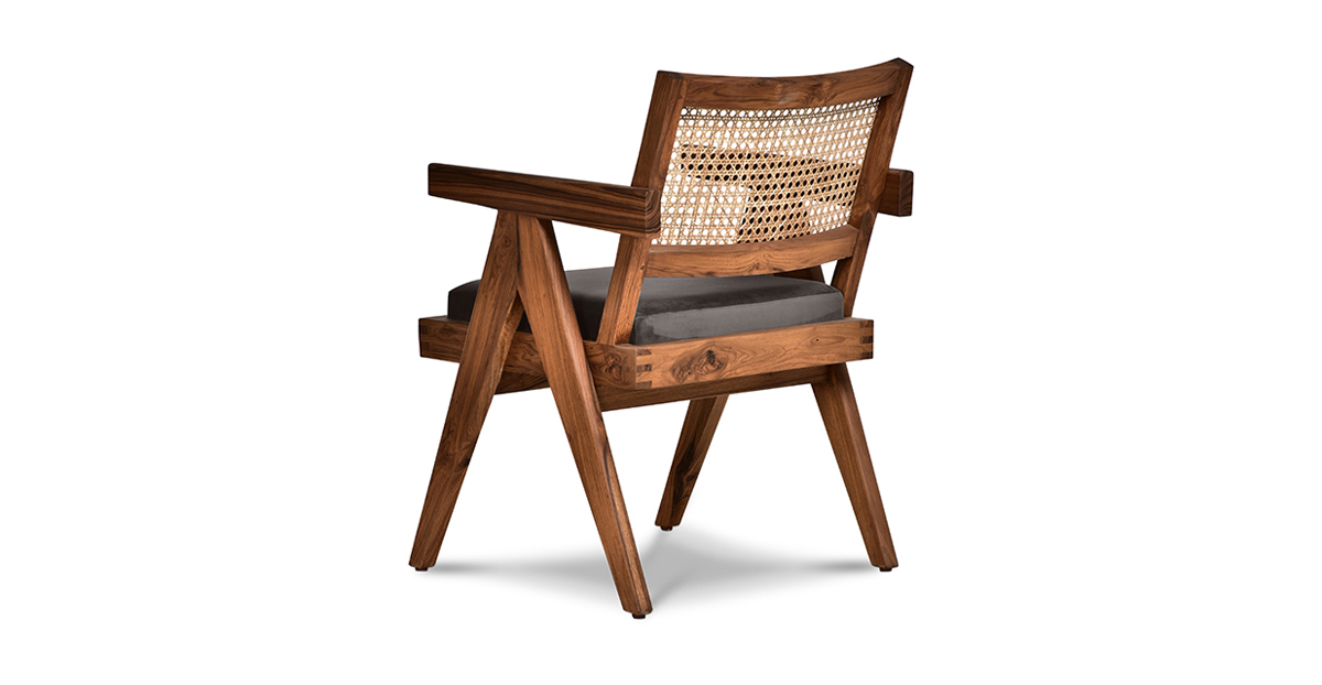 Lap and Dado Lyon Teak and Rattan Dining Chair - Plush Charcoal 4