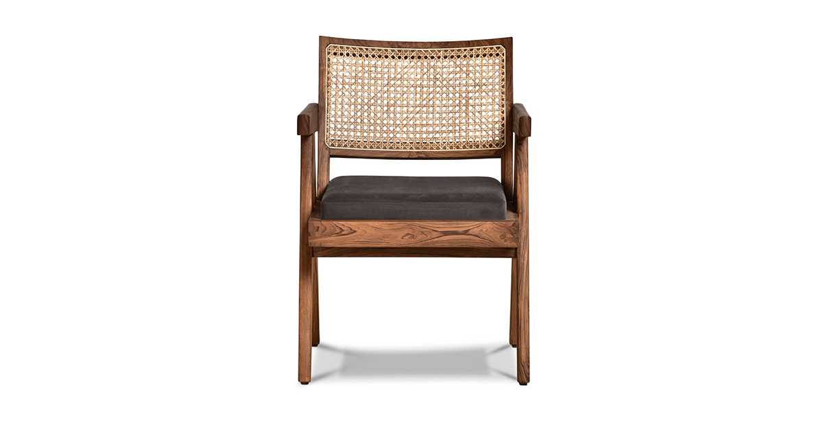 Lap and Dado Lyon Teak and Rattan Dining Chair - Plush Charcoal 5