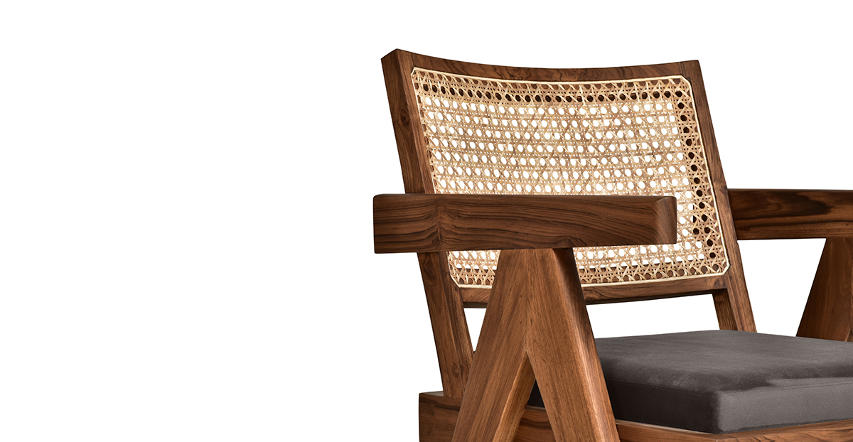 Lap and Dado Lyon Teak and Rattan Dining Chair - Plush Charcoal 6