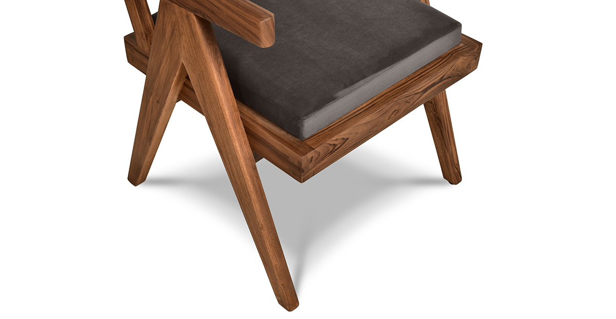 Lap and Dado Lyon Teak and Rattan Dining Chair - Plush Charcoal 7