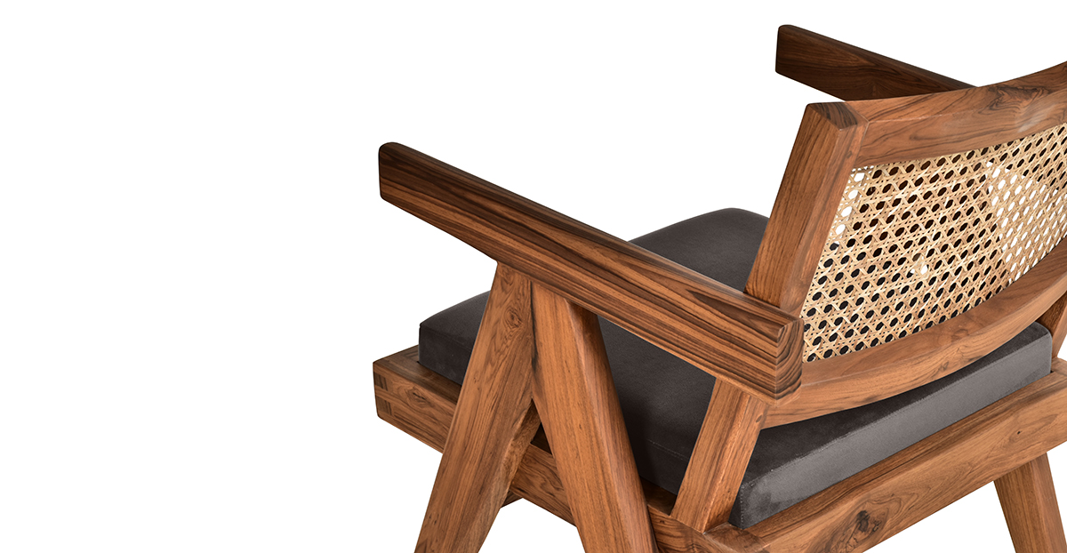 Lap and Dado Lyon Teak and Rattan Dining Chair - Plush Charcoal 8