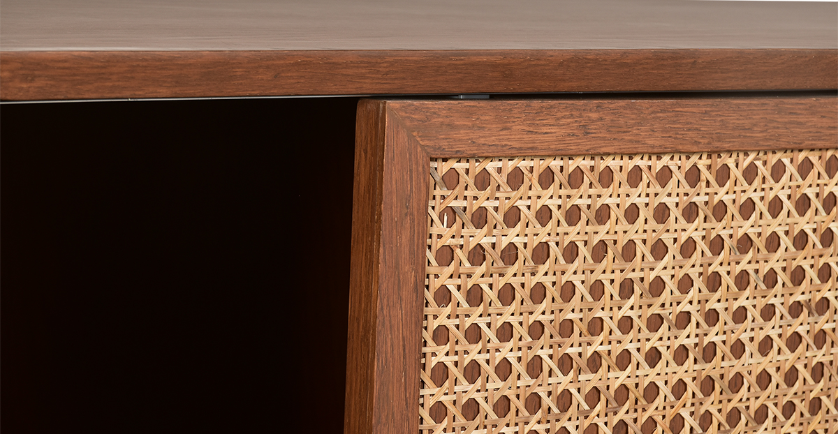 Lap and Dado Allen Oak and Rattan Bar with Lock - Teak Finish 11