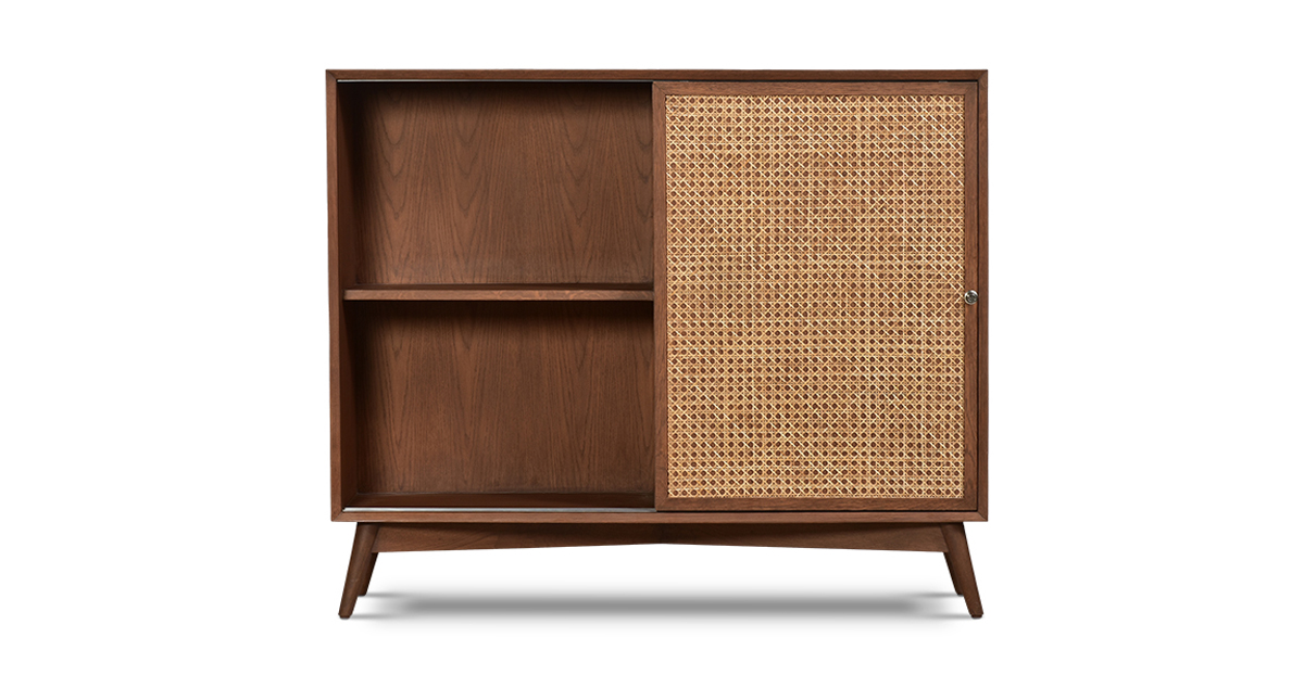 Lap and Dado Allen Oak and Rattan Bar with Lock - Teak Finish 2