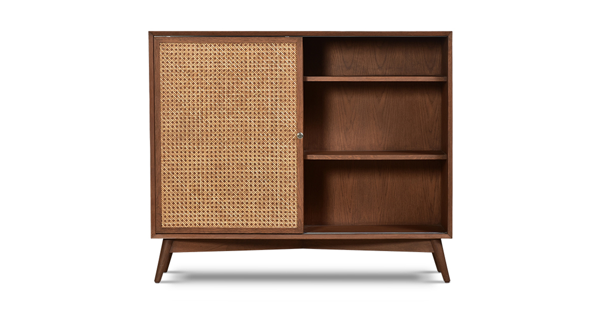 Lap and Dado Allen Oak and Rattan Bar with Lock - Teak Finish 3