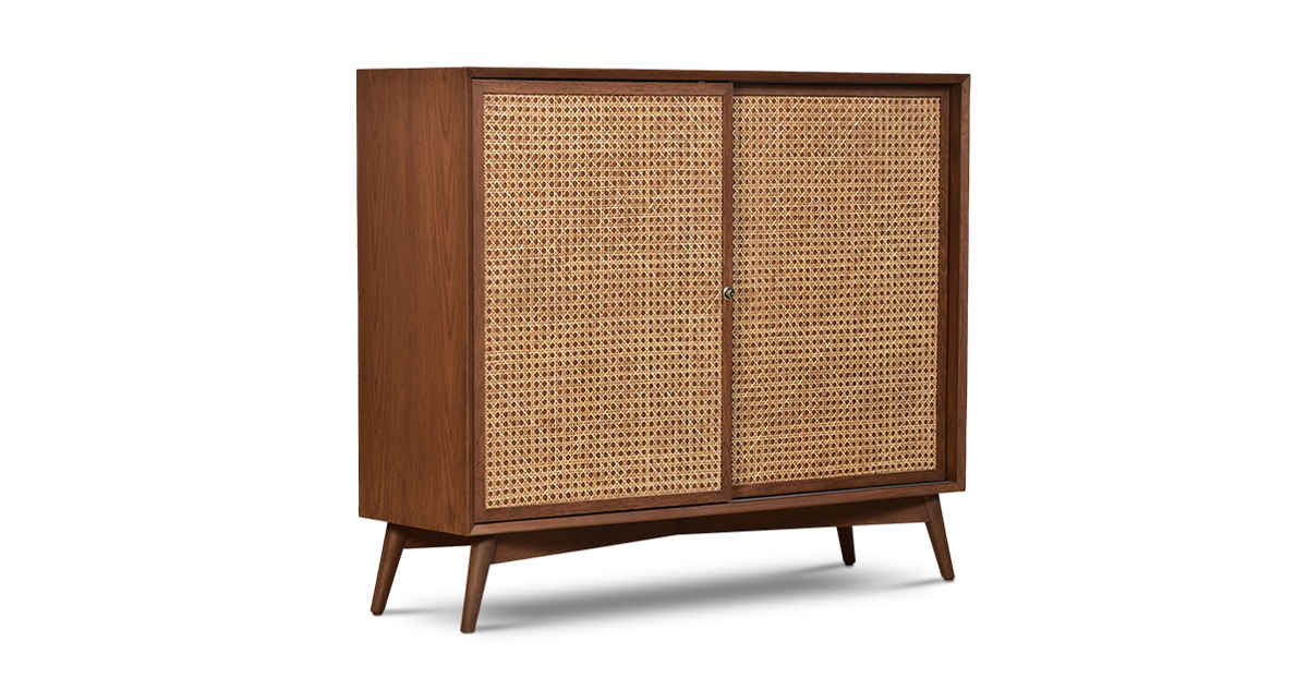 Lap and Dado Allen Oak and Rattan Bar with Lock - Teak Finish 4