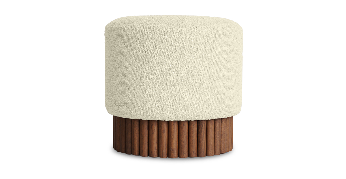 Lap and Dado Oslo Oak Boucle Ottoman Teak Finish- Ivory1