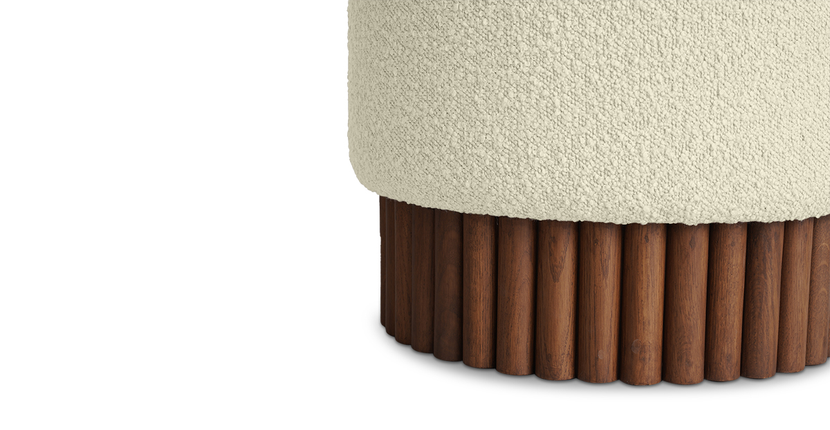 Lap and Dado Oslo Oak Boucle Ottoman Teak Finish- Ivory3