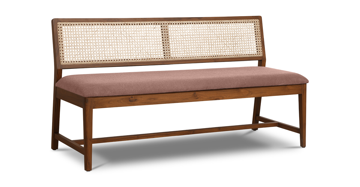Lap and Dado Malda Teak and Rattan Armless Bench - Bingle Terracotta 1