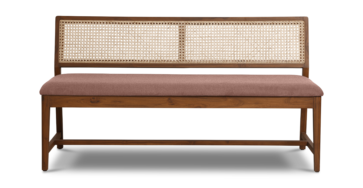 Lap and Dado Malda Teak and Rattan Armless Bench - Bingle Terracotta 4