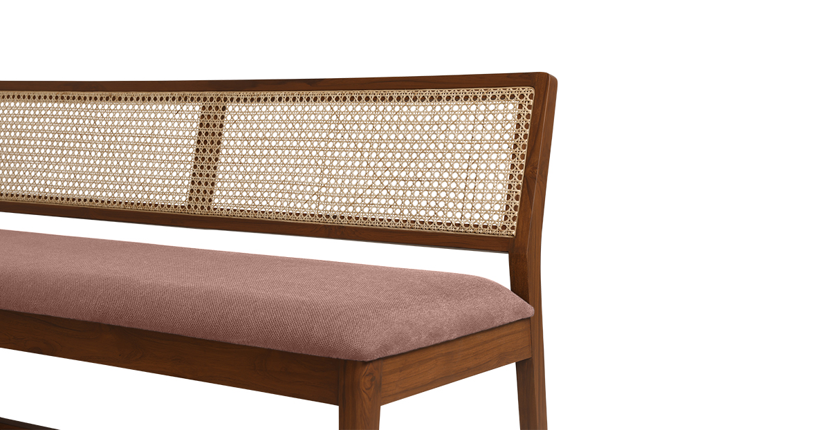 Lap and Dado Malda Teak and Rattan Armless Bench - Bingle Terracotta 5