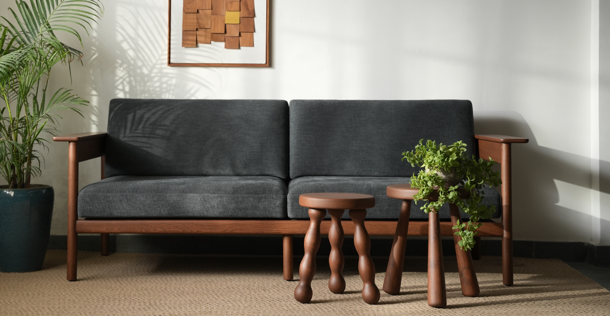 Lap and Dado Dalton Oak Sofa - Teak Finish Copeland Charcoal 2