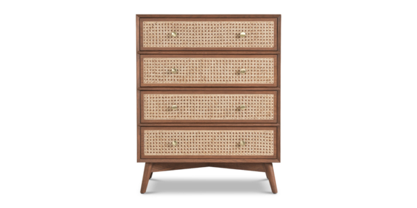 Aby Oak and Rattan Tall Dresser - Teak Finish